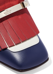 Valentino Garavani - Uptown studded fringed color-block leather pumps - Blue - EU 38