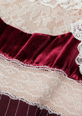 Valentino Garavani - Velvet-trimmed Chantilly lace-paneled silk-jersey mini dress - Burgundy - IT 40