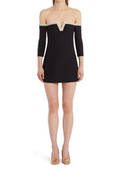 Valentino Garavani Beaded Off the Shoulder Wool & Silk Crepe Dress