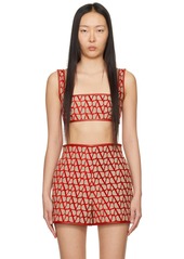 Valentino Beige & Red Square Neck Top