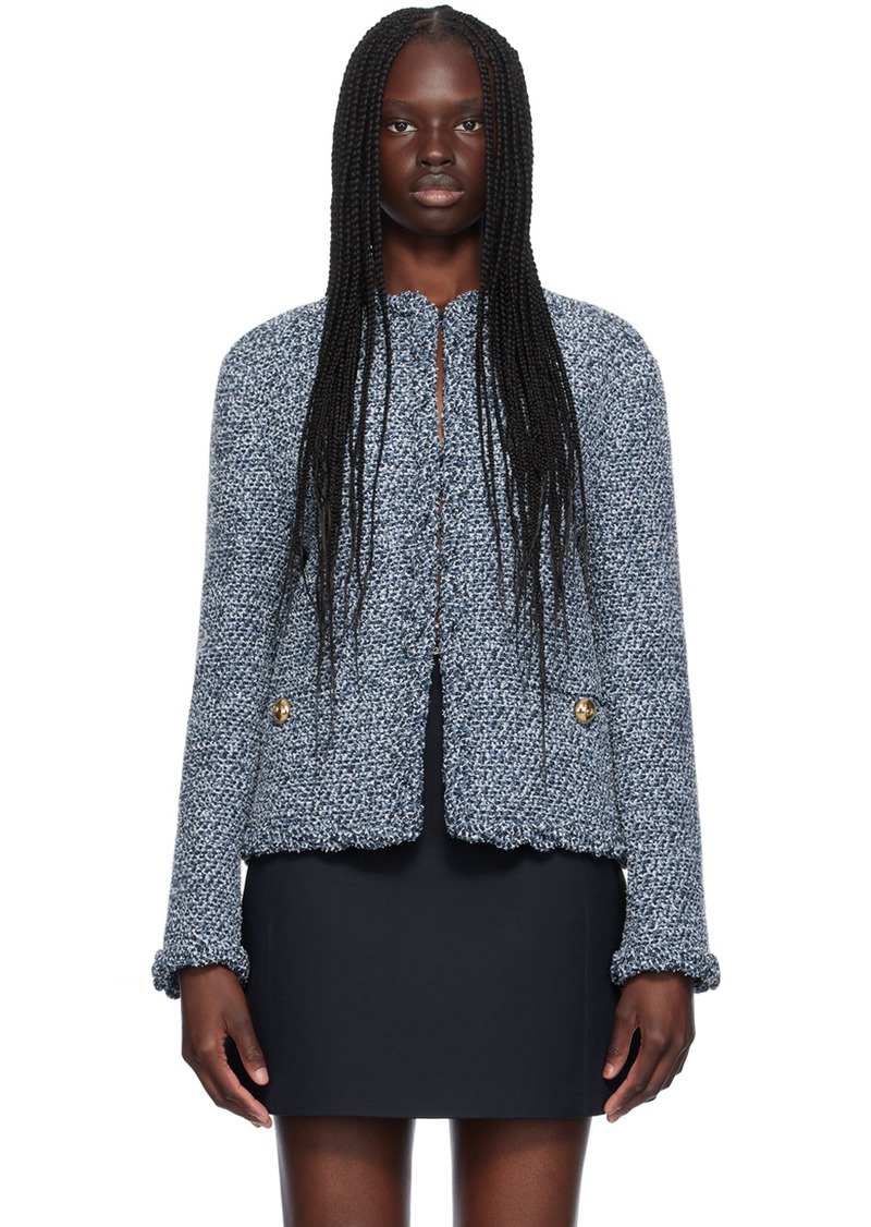 Valentino Blue Textured Tweed Jacket