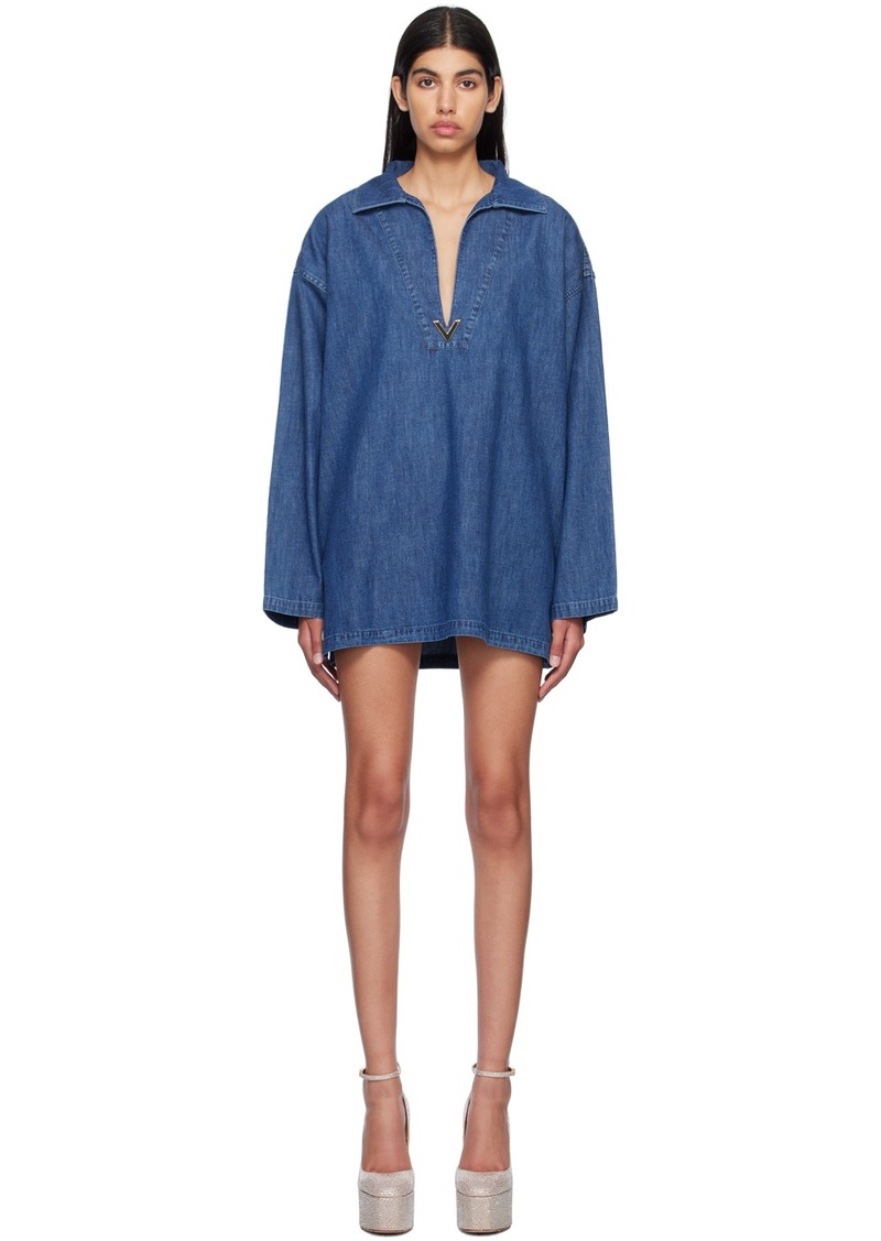 Valentino Blue V-Neck Denim Minidress