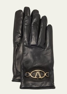 Valentino Bold V-Logo Leather & Cashmere Gloves