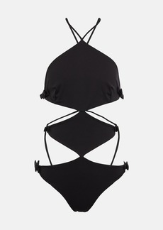Valentino Bow-embellished halterneck swimsuit