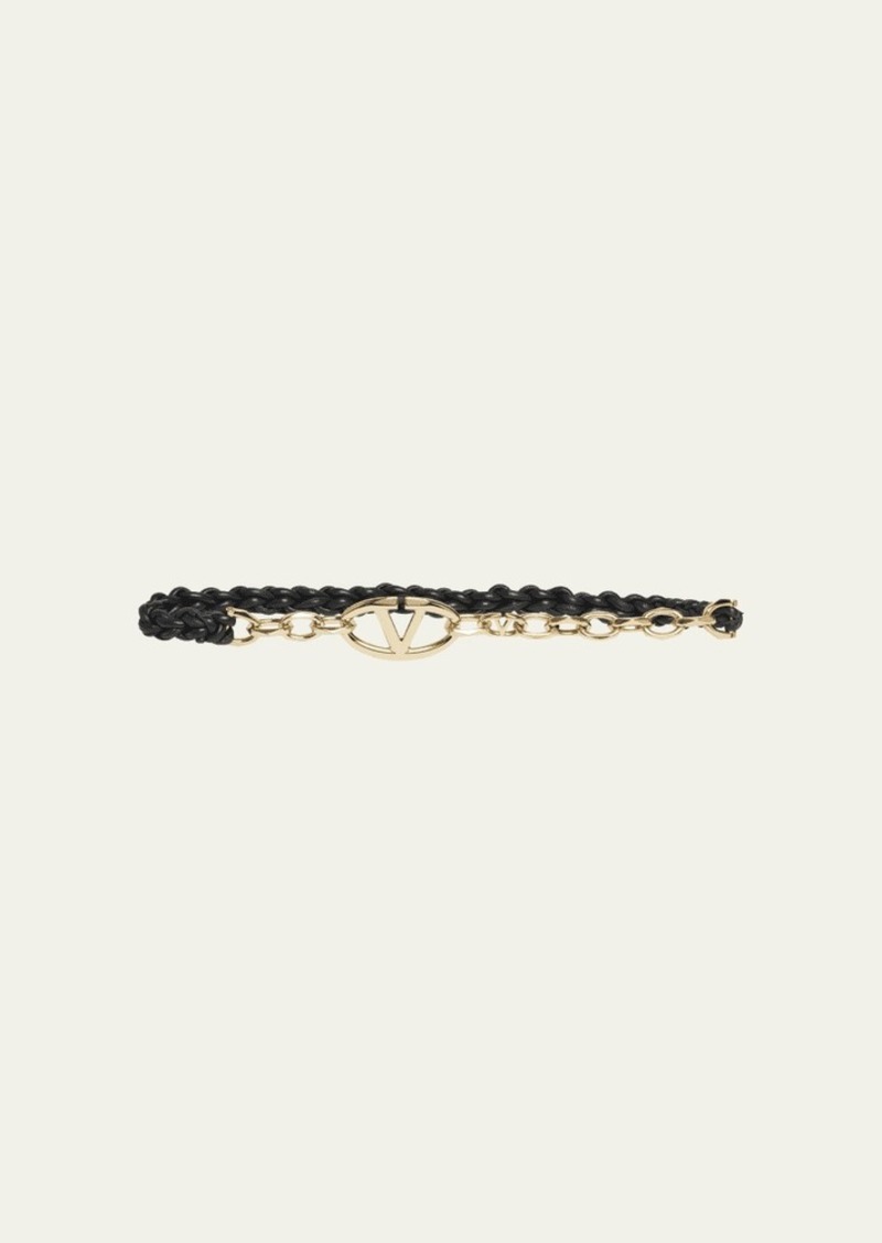 Valentino Braided V-Logo Leather Belt