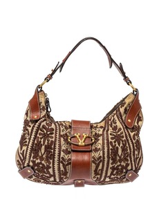 Valentino /brown Canvas And Leather Embroidered Hobo