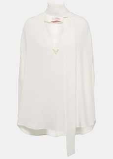 Valentino Caped tie-neck silk blouse