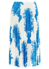Valentino Delft-print knife-pleated silk-twill midi skirt