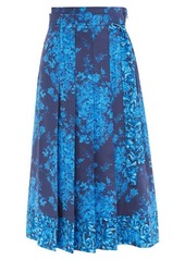 Valentino Pleated Delft-print silk-crepe midi skirt