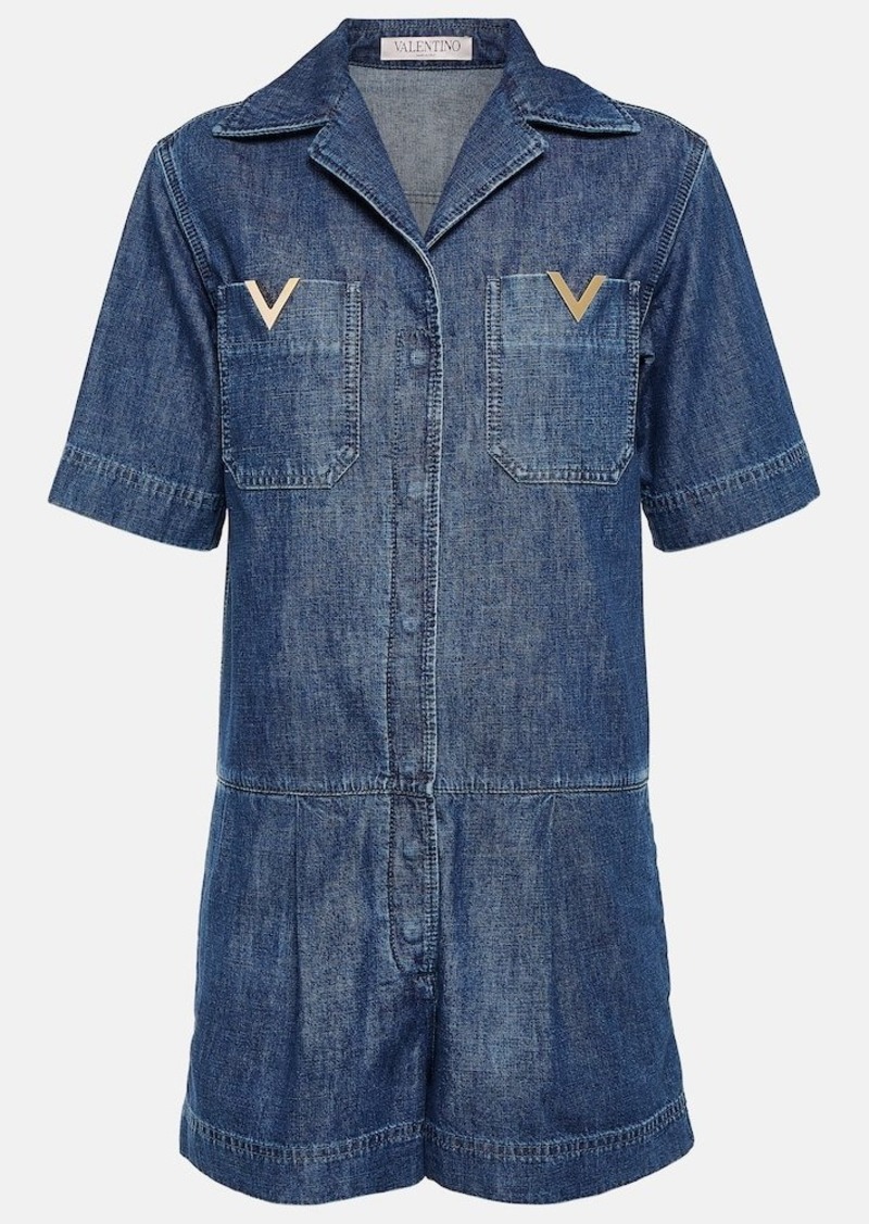 Valentino Embellished denim playsuit