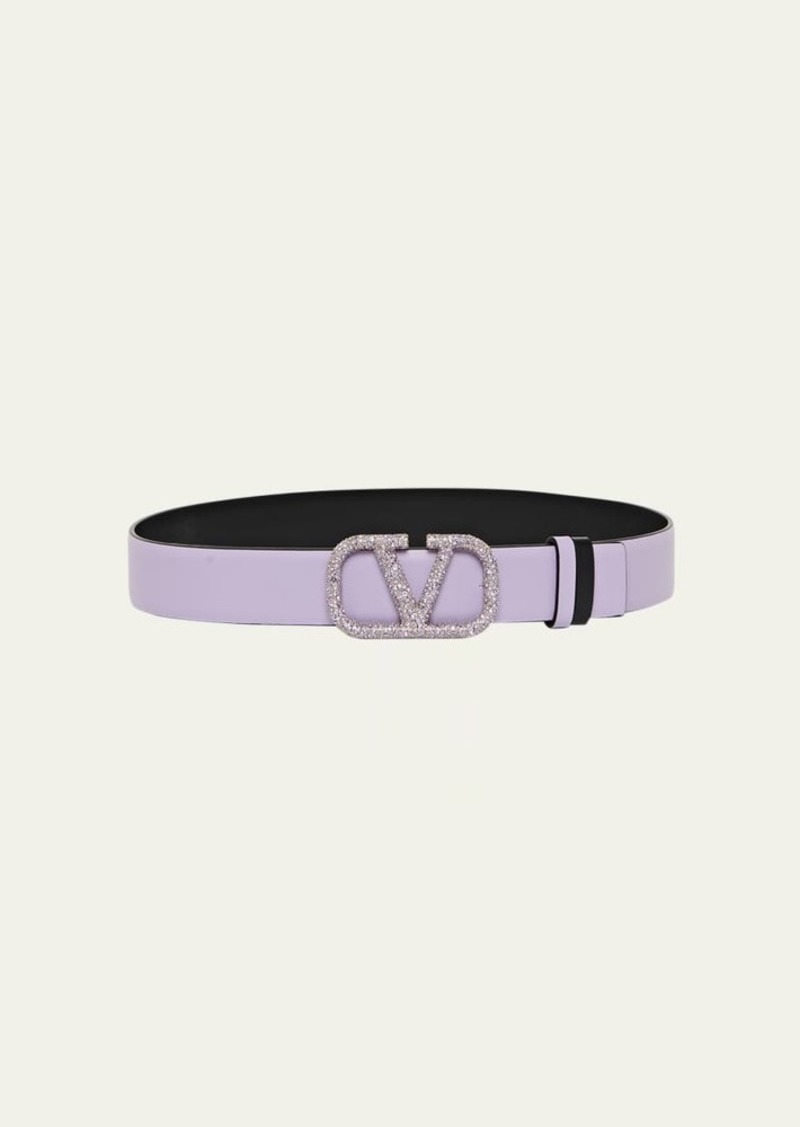 Valentino Embellished V-Logo Reversible Leather Belt