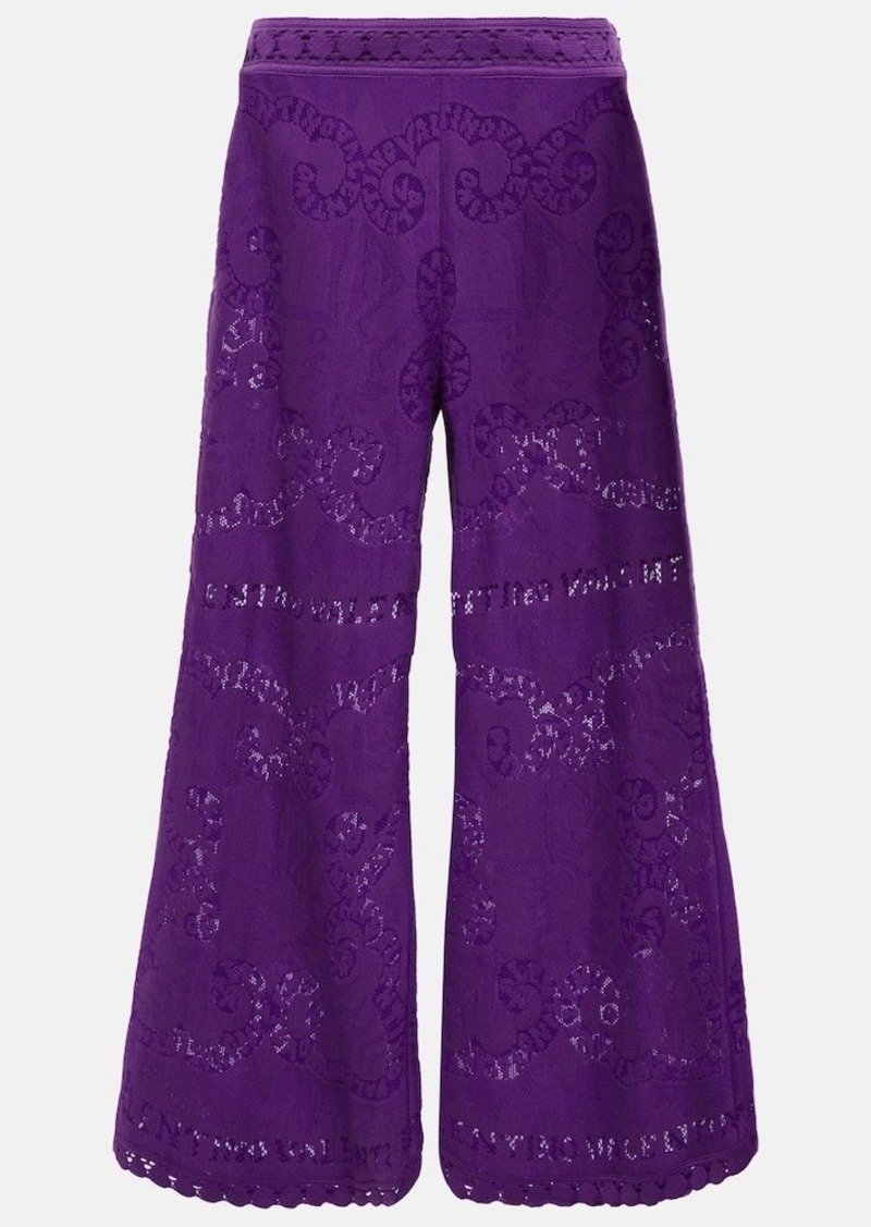 Valentino Embroidered wide-leg cotton-blend pants
