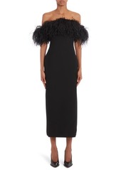 Valentino Feather Detail Off the Shoulder Wool & Silk Sheath Dress
