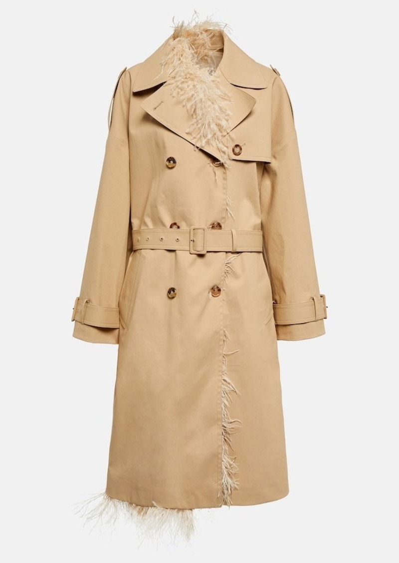 Valentino Feather-trimmed cotton canvas trench coat