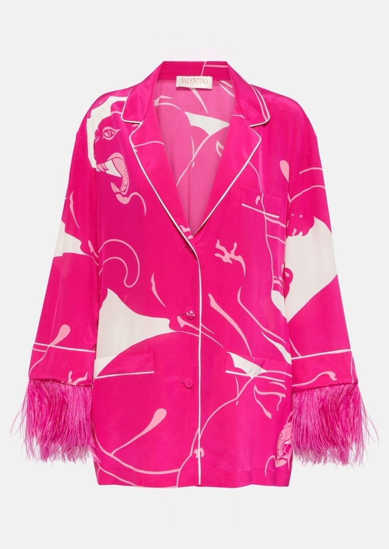 Valentino Feather-trimmed crêpe de chine blouse