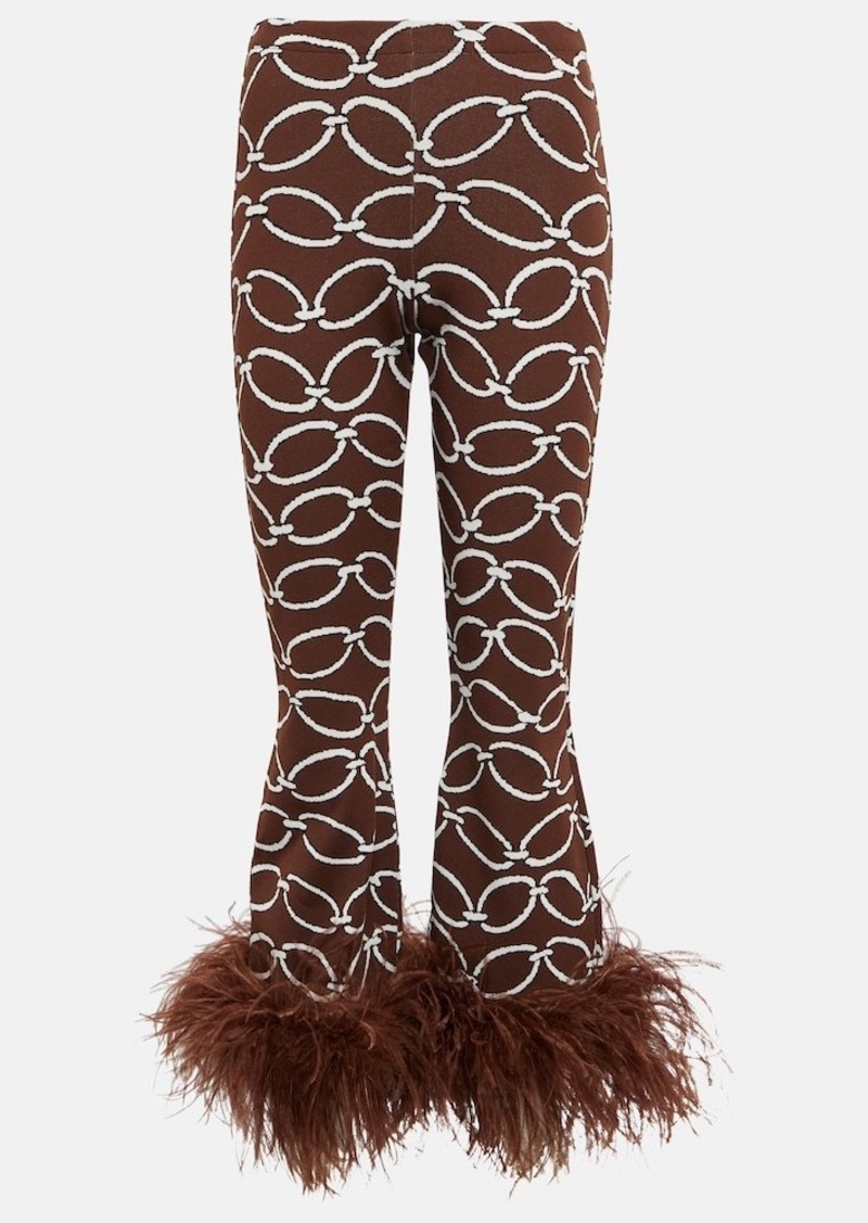 Valentino Feather-trimmed printed pants