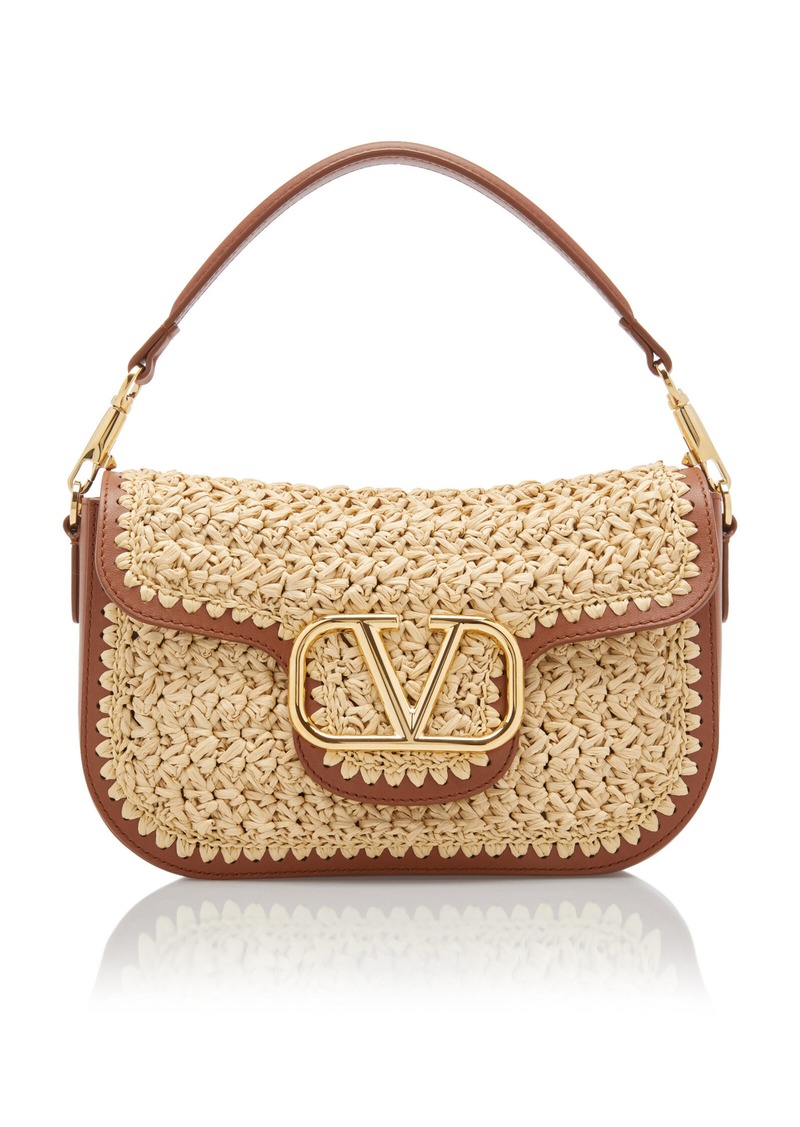 Valentino Garavani - Alltime Leather and Raffia Shoulder Bag - Neutral - OS - Moda Operandi