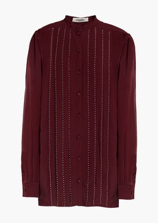 Valentino Garavani - Bead-embellished pleated silk-georgette shirt - Burgundy - IT 38