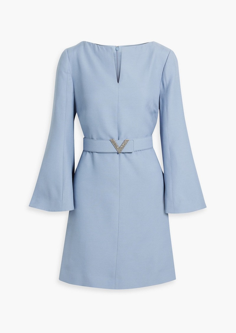 Valentino Garavani - Belted wool and silk-blend crepe mini dress - Blue - IT 40