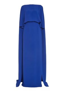 Valentino Garavani - Cape-Detailed Silk Dress - Blue - IT 44 - Moda Operandi