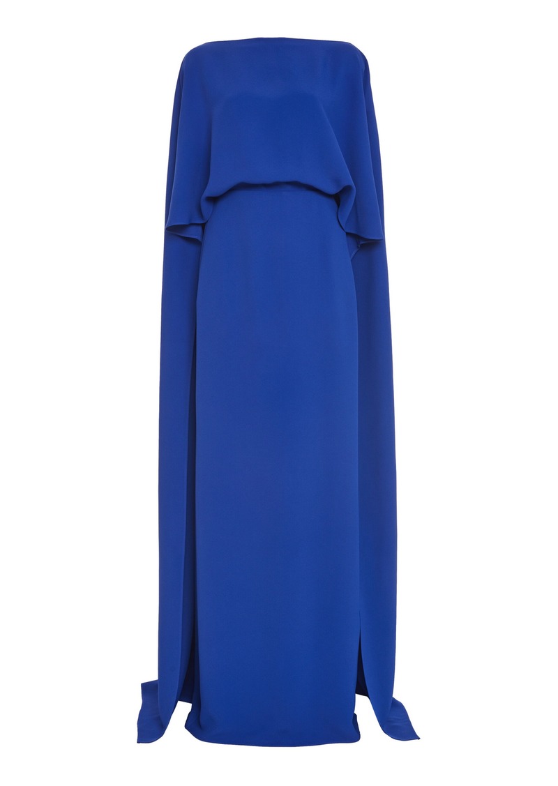 Valentino Garavani - Cape-Detailed Silk Dress - Blue - IT 42 - Moda Operandi