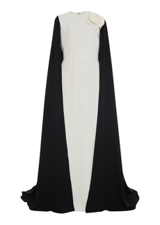 Valentino Garavani - Cape-Detailed Silk Gown - Black/white - IT 46 - Moda Operandi