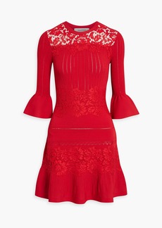 Valentino Garavani - Corded lace and pointelle-knit mini dress - Red - M