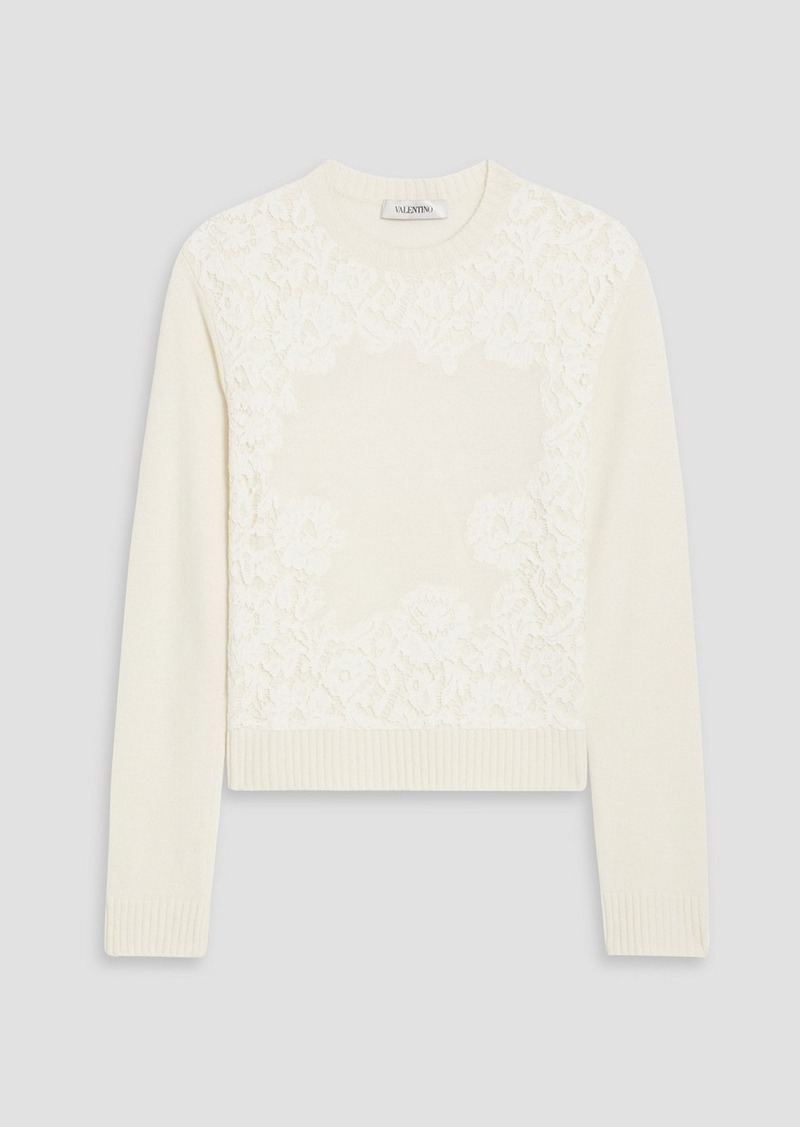 Valentino Garavani - Corded lace-paneled wool and silk-blend sweater - White - S