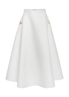 Valentino Garavani - Cotton Gabardine Midi Skirt - White - IT 44 - Moda Operandi