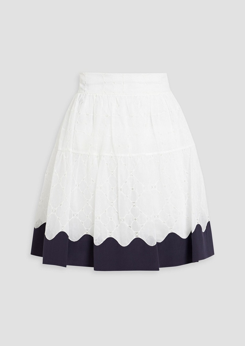 Valentino Garavani - Crepe de chine-trimmed cotton-blend lace mini skirt - White - IT 36