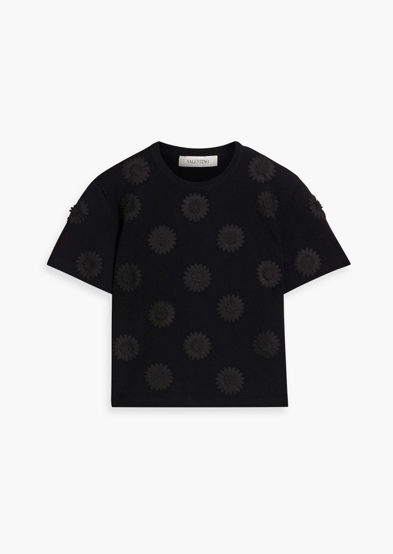 Valentino Garavani - Cropped floral-appliquéd jersey T-shirt - Black - S