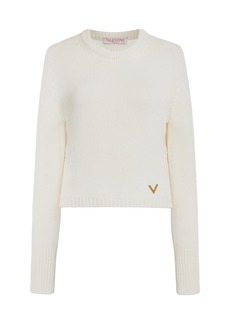 Valentino Garavani - Cropped Knit Cashmere Sweater  - White - M - Moda Operandi