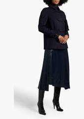 Valentino Garavani - Double-breasted leather-trimmed wool-blend felt coat - Blue - IT 44