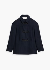 Valentino Garavani - Double-breasted leather-trimmed wool-blend felt coat - Blue - IT 44