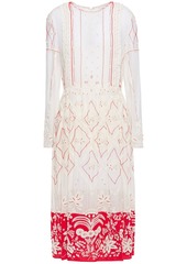 Valentino Garavani - Embellished embroidered cotton and silk-blend midi dress - White - IT 44