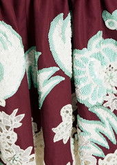 Valentino Garavani - Embellished guipure lace-paneled cotton-poplin mini dress - Burgundy - IT 40