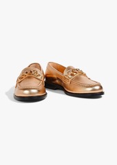 Valentino Garavani - VLOGO Chain embellished metallic leather loafers - Metallic - EU 35