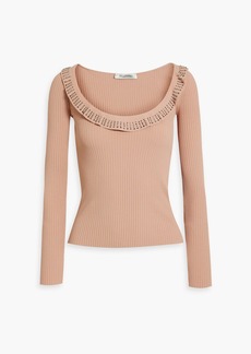 Valentino Garavani - Embellished ruffled ribbed-knit sweater - Neutral - S