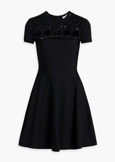 Valentino Garavani - Embellished tulle-paneled knitted mini dress - Black - S