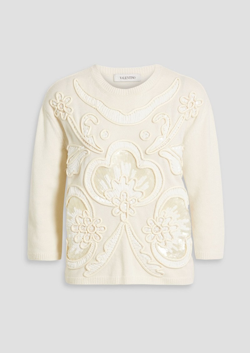 Valentino Garavani - Embellished wool and cashmere-blend sweater - White - XL
