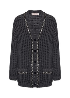 Valentino Garavani - Embellished Wool-Blend Cable-Knit Cardigan - Black - M - Moda Operandi