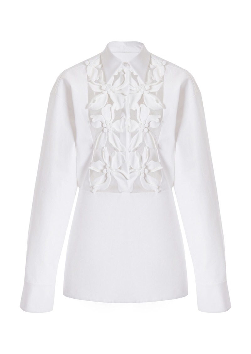Valentino Garavani - Embroidered Cutout Cotton Poplin Mini Dress - White - IT 50 - Moda Operandi