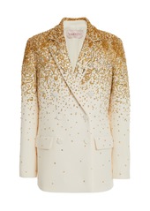 Valentino Garavani - Embroidered Double-Breasted Wool-Blend Blazer - White - IT 40 - Moda Operandi