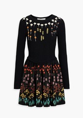 Valentino Garavani - Embroidered pleated jacquard-knit mini dress - Black - M