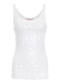 Valentino Garavani - Embroidered Stretch-Cotton Jersey Tank Top - White - S - Moda Operandi