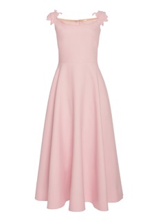 Valentino Garavani - Floral-Embroidered Wool-Blend Midi Dress - Pink - IT 50 - Moda Operandi
