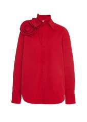 Valentino Garavani - Flower-Detailed Cotton-Blend Shirt - Red - IT 40 - Moda Operandi