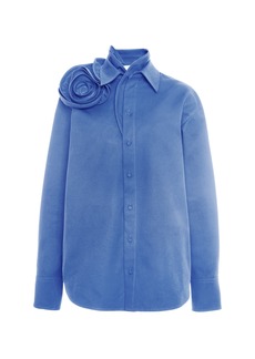 Valentino Garavani - Flower-Detailed Cotton Shirt - Blue - IT 42 - Moda Operandi