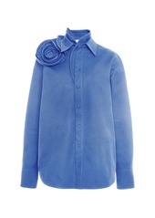 Valentino Garavani - Flower-Detailed Cotton Shirt - Blue - IT 46 - Moda Operandi