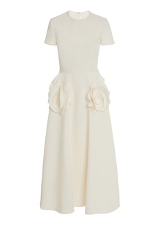 Valentino Garavani - Flower-Detailed Wool-Silk Midi Dress - White - IT 46 - Moda Operandi